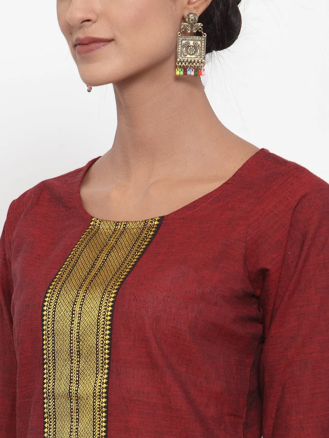 Jashvi Women Maroon Solid Kurta with Trousers & Dupatta