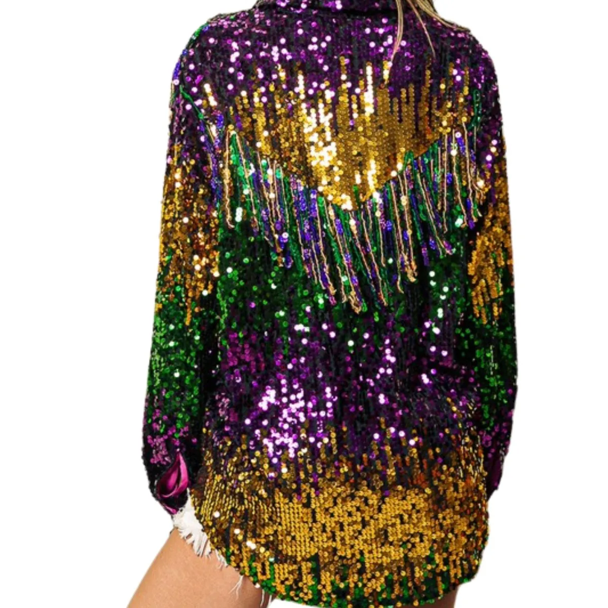 Ladies Fringe Mardi Gras Sequin Top