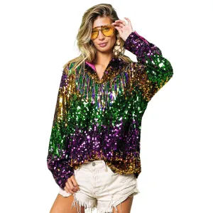 Ladies Fringe Mardi Gras Sequin Top