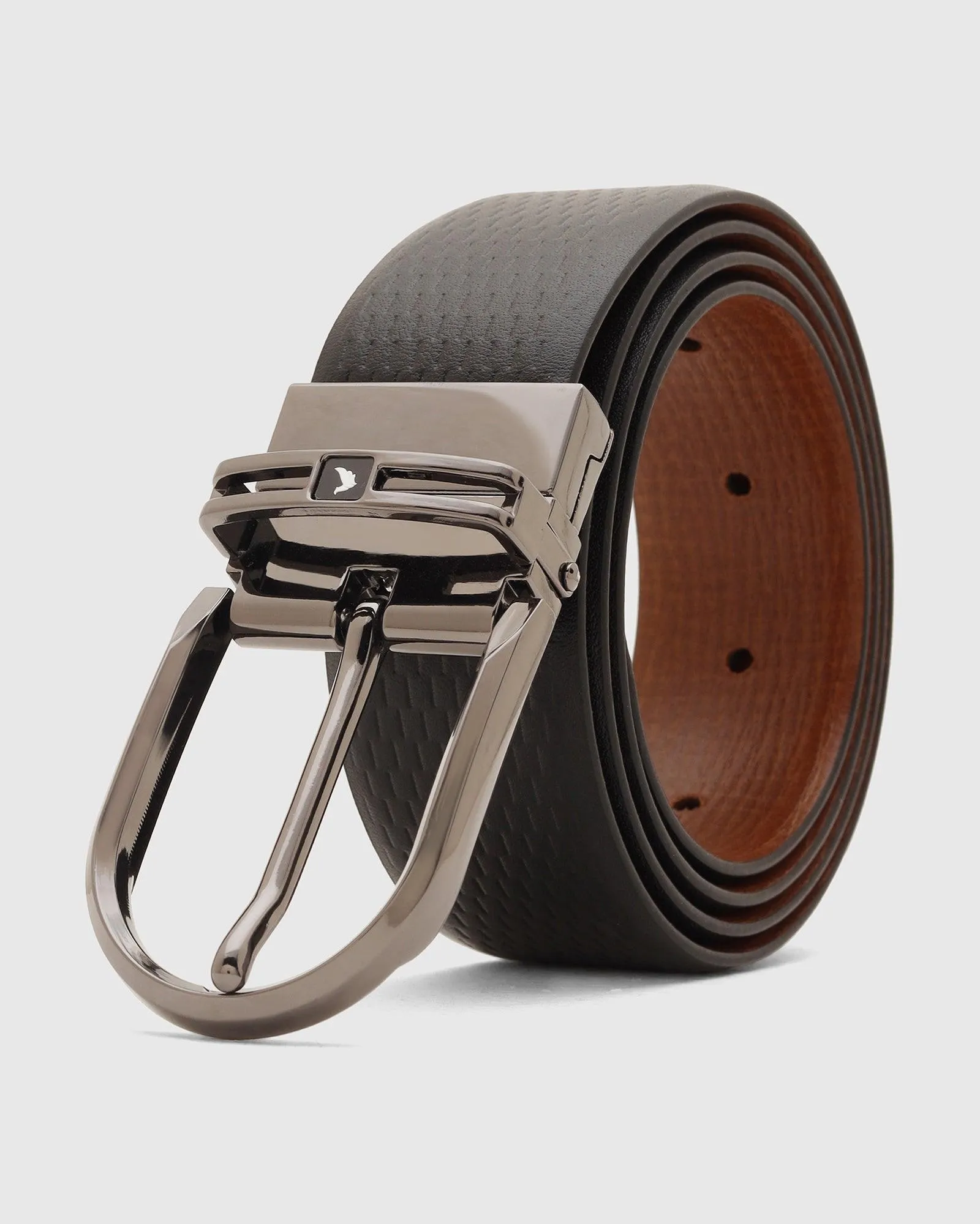 Leather Reversible Black & Tan Textured Belt - Tetra