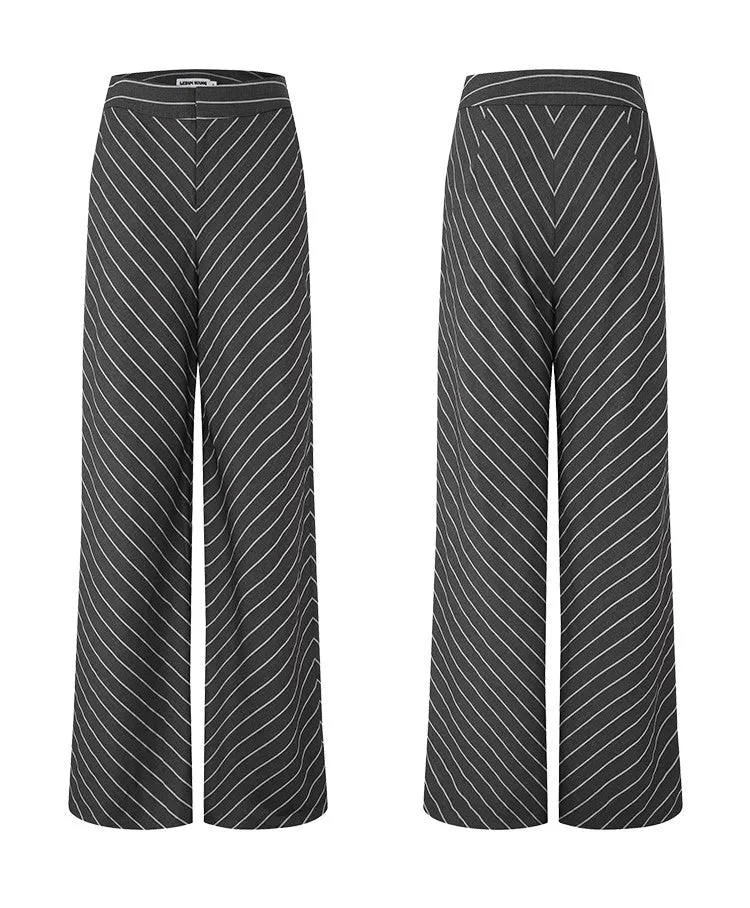 LEDIM W highend oblique stripe gray wide leg pants trousers -pieo