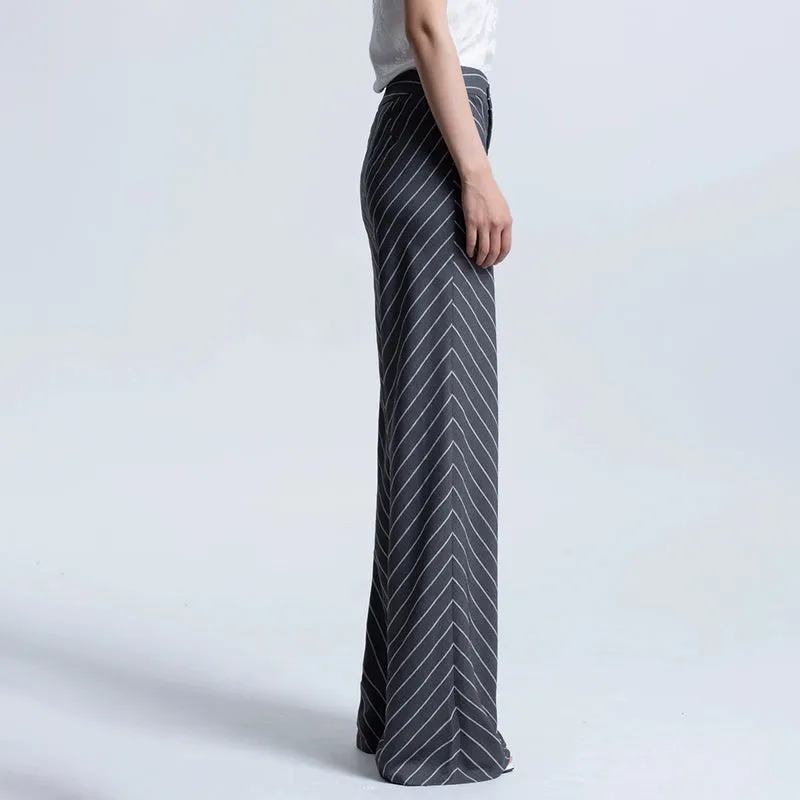 LEDIM W highend oblique stripe gray wide leg pants trousers -pieo