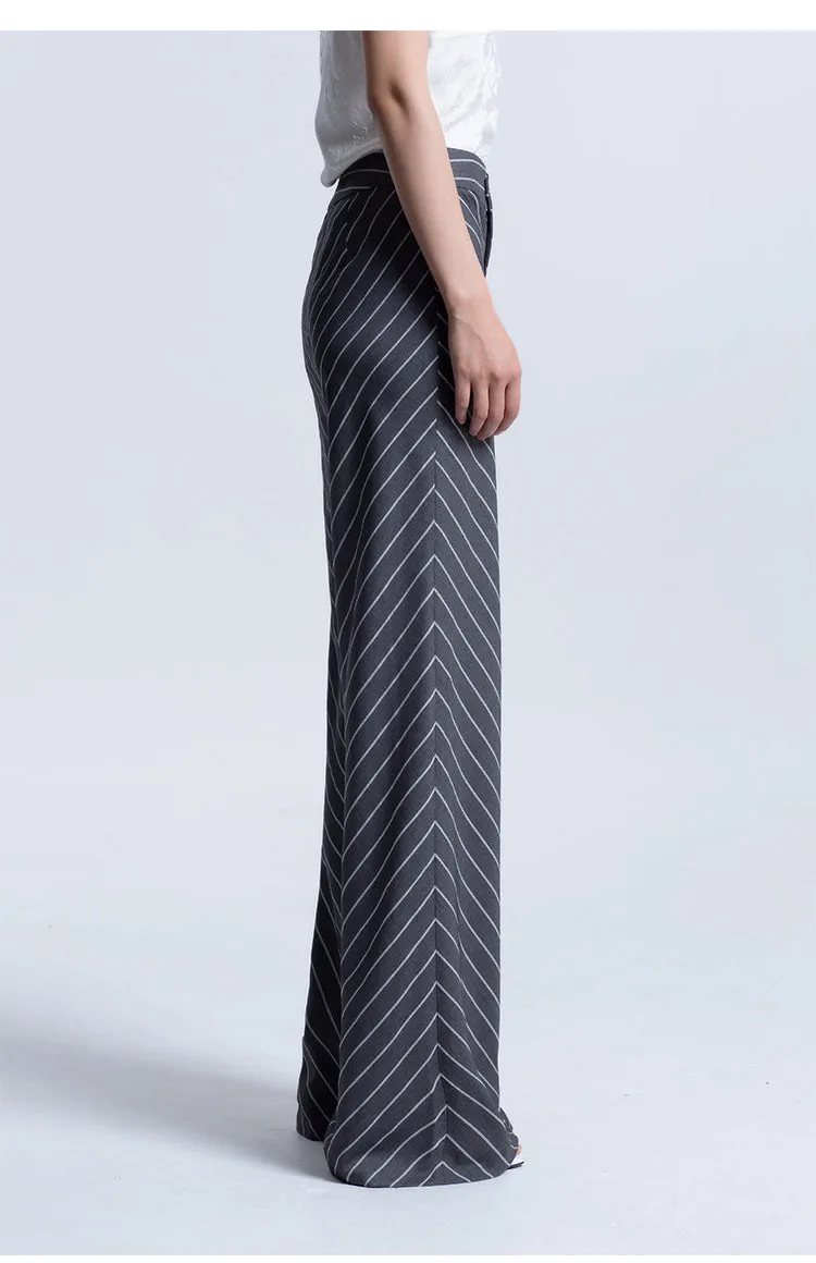 LEDIM W highend oblique stripe gray wide leg pants trousers -pieo