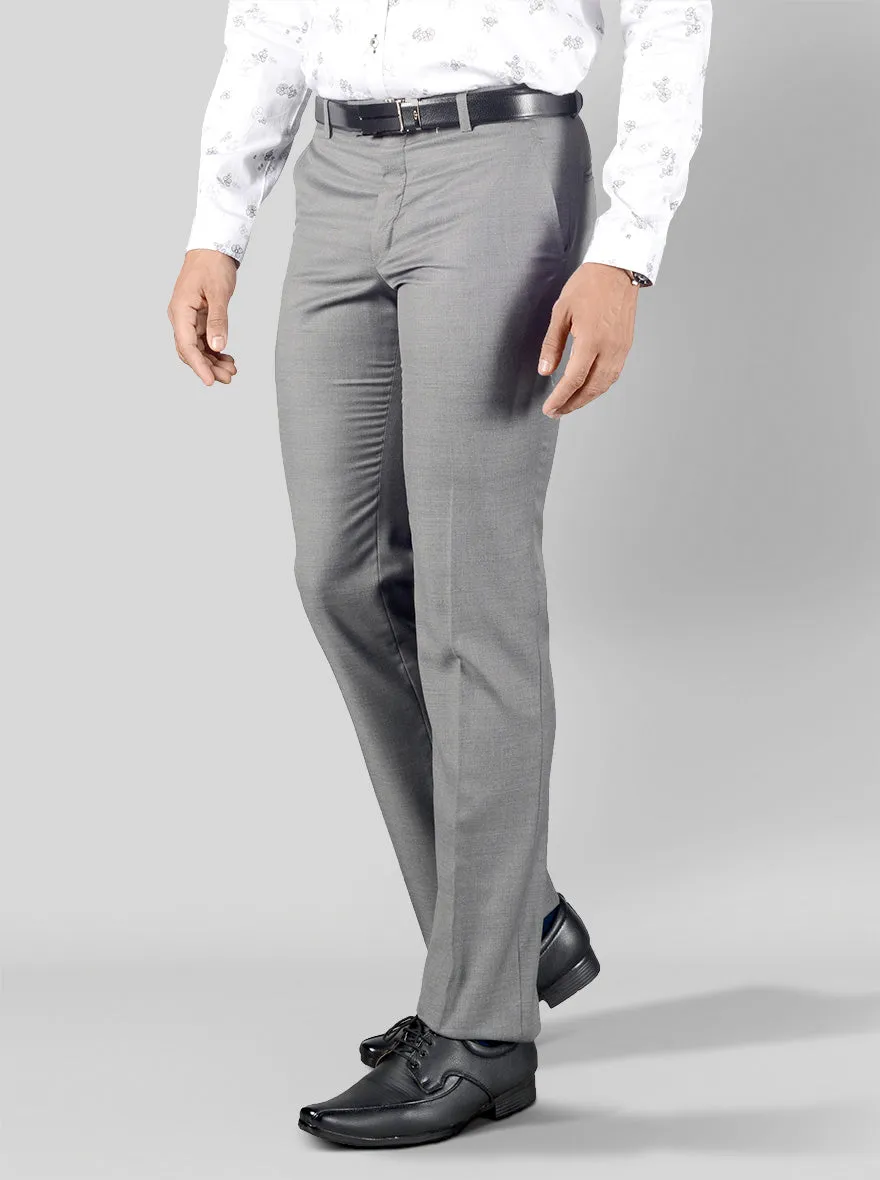 Light Grey Solid Regular Fit Formal Trouser | JadeBlue