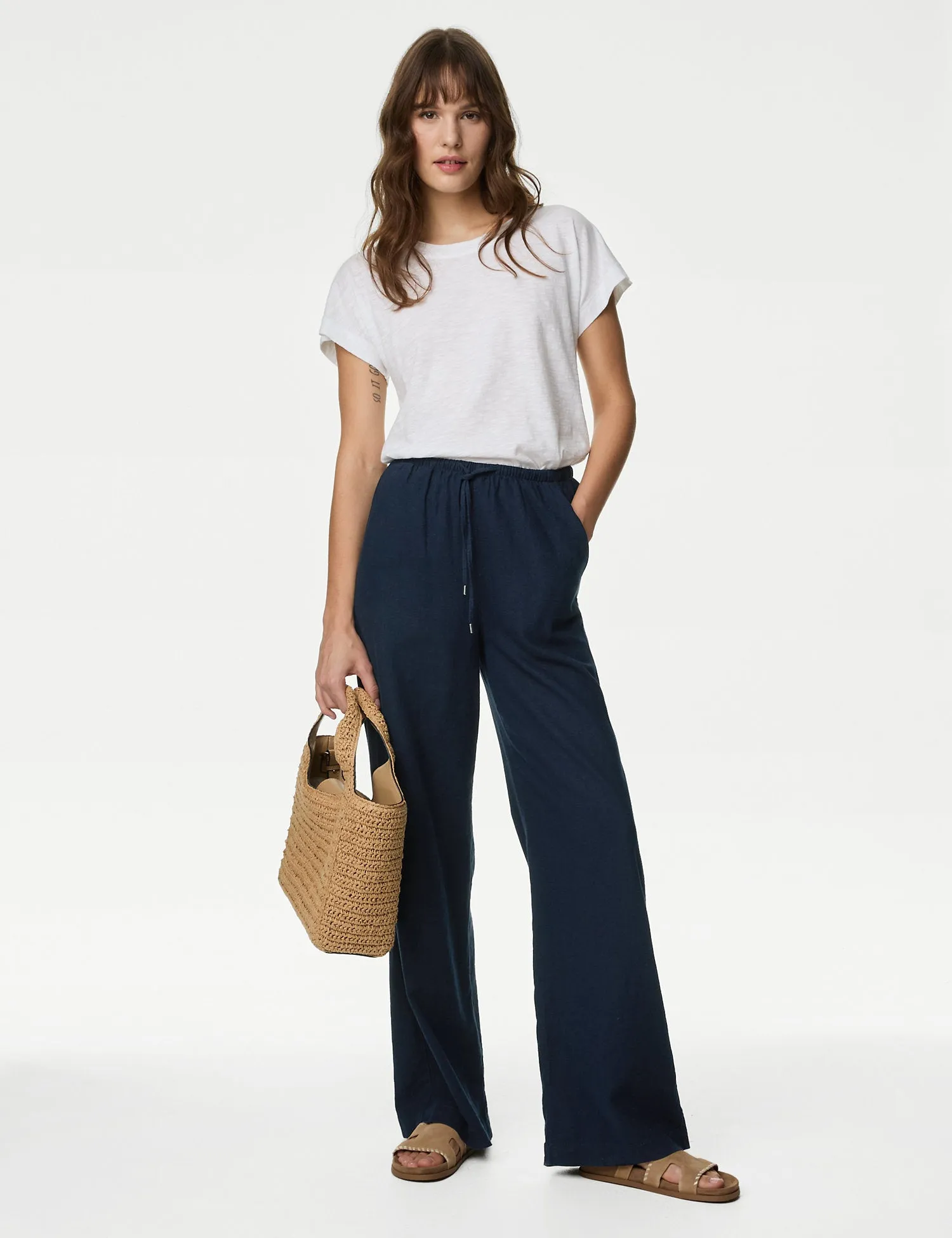 Linen Rich Wide Leg Trousers