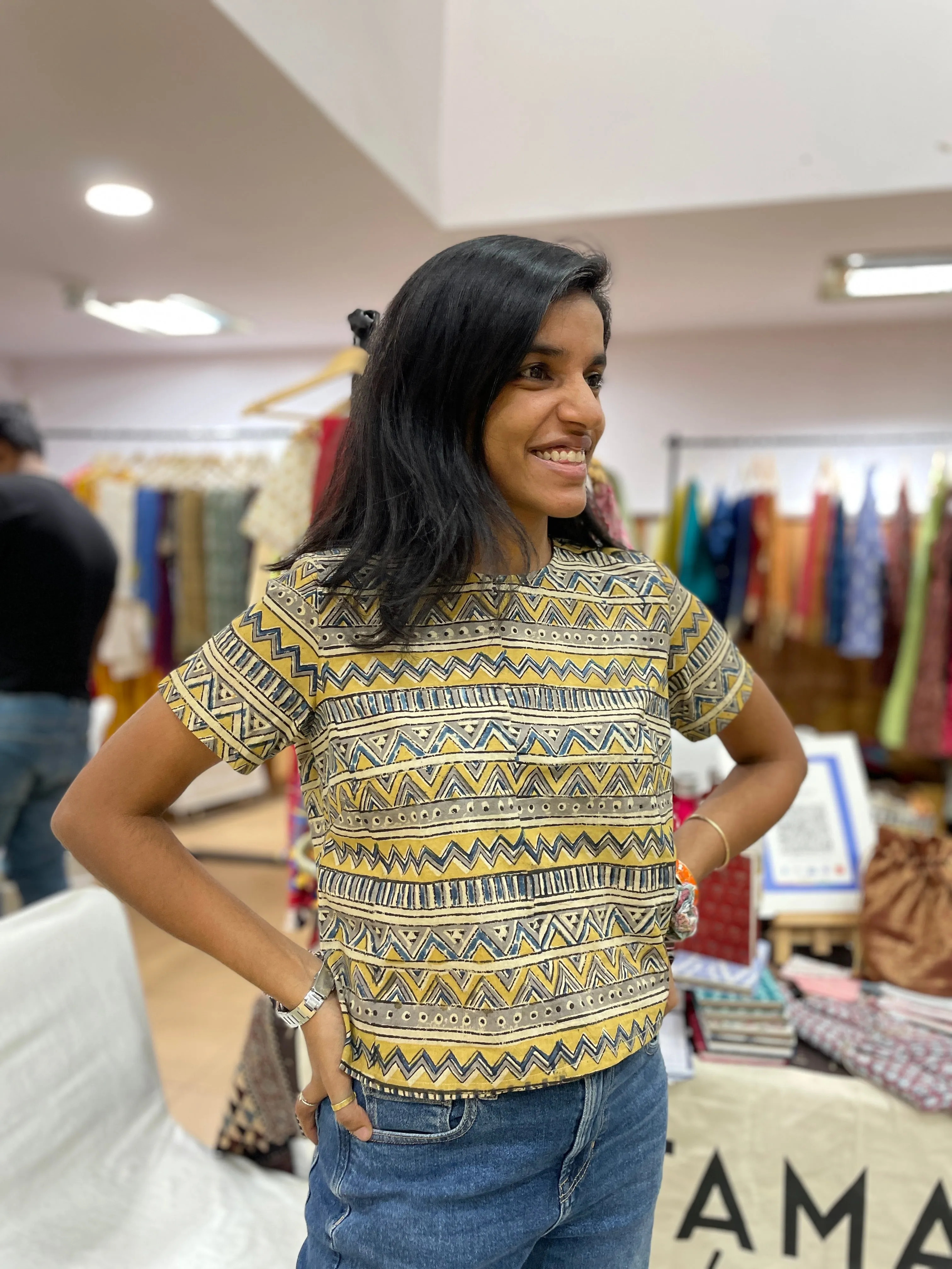 Litchi Kalamkari sleeved short top