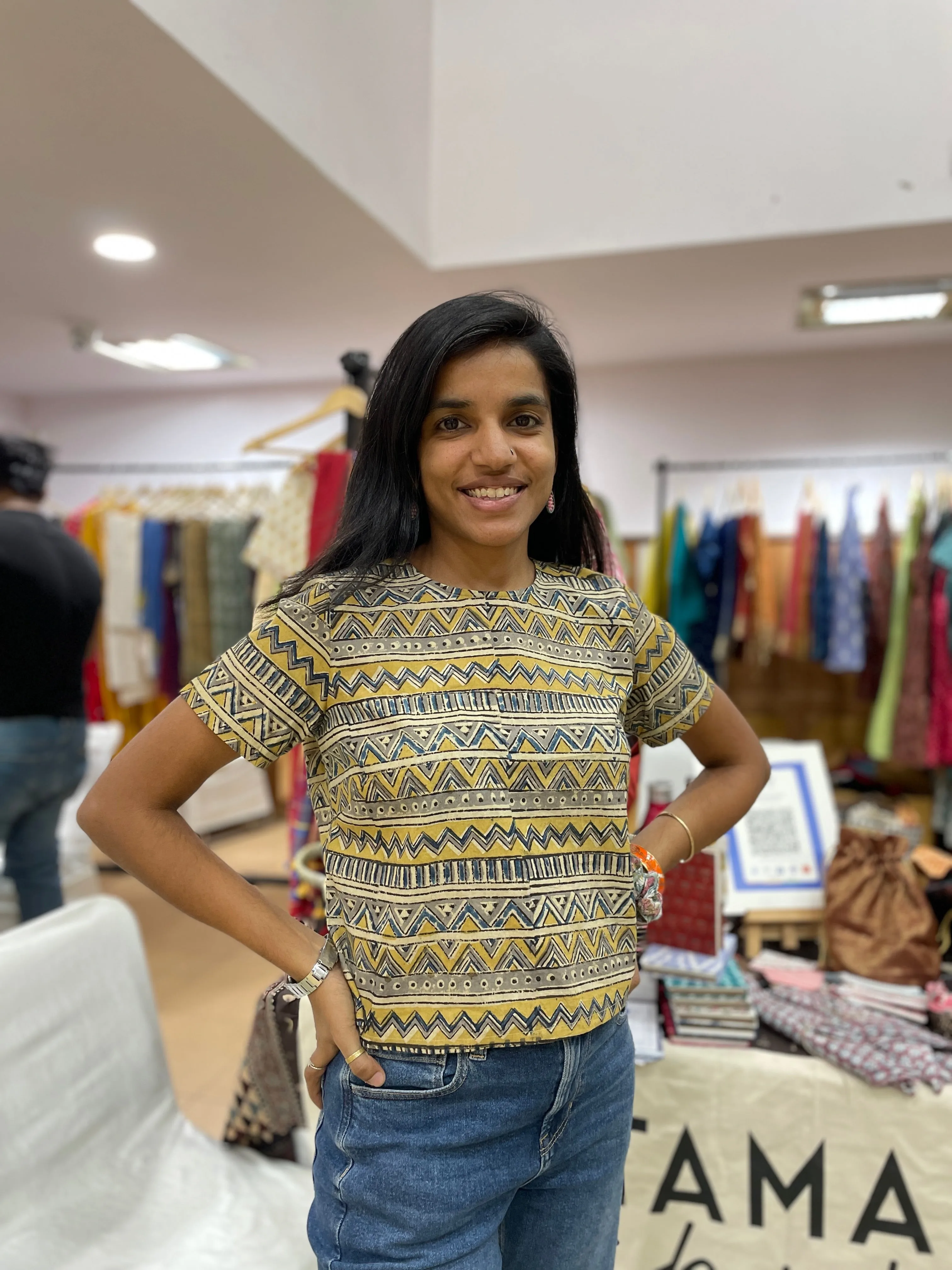 Litchi Kalamkari sleeved short top