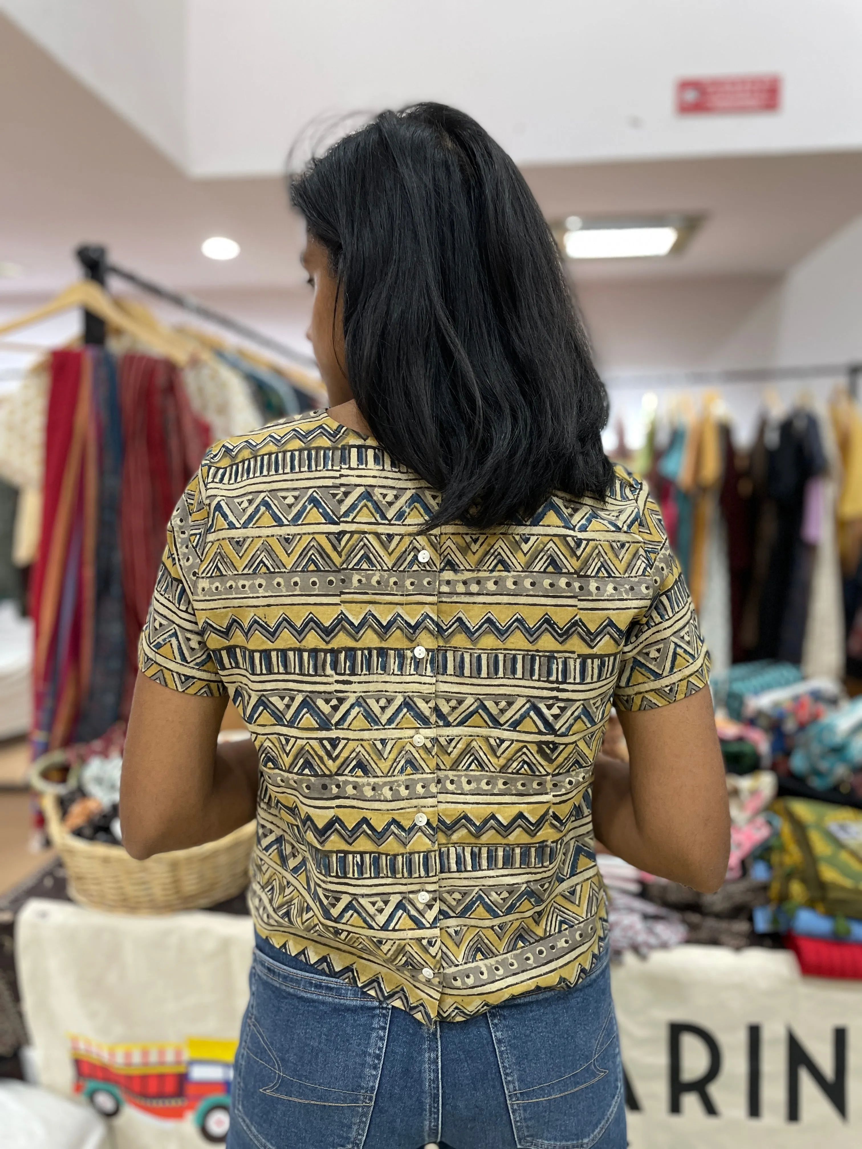 Litchi Kalamkari sleeved short top