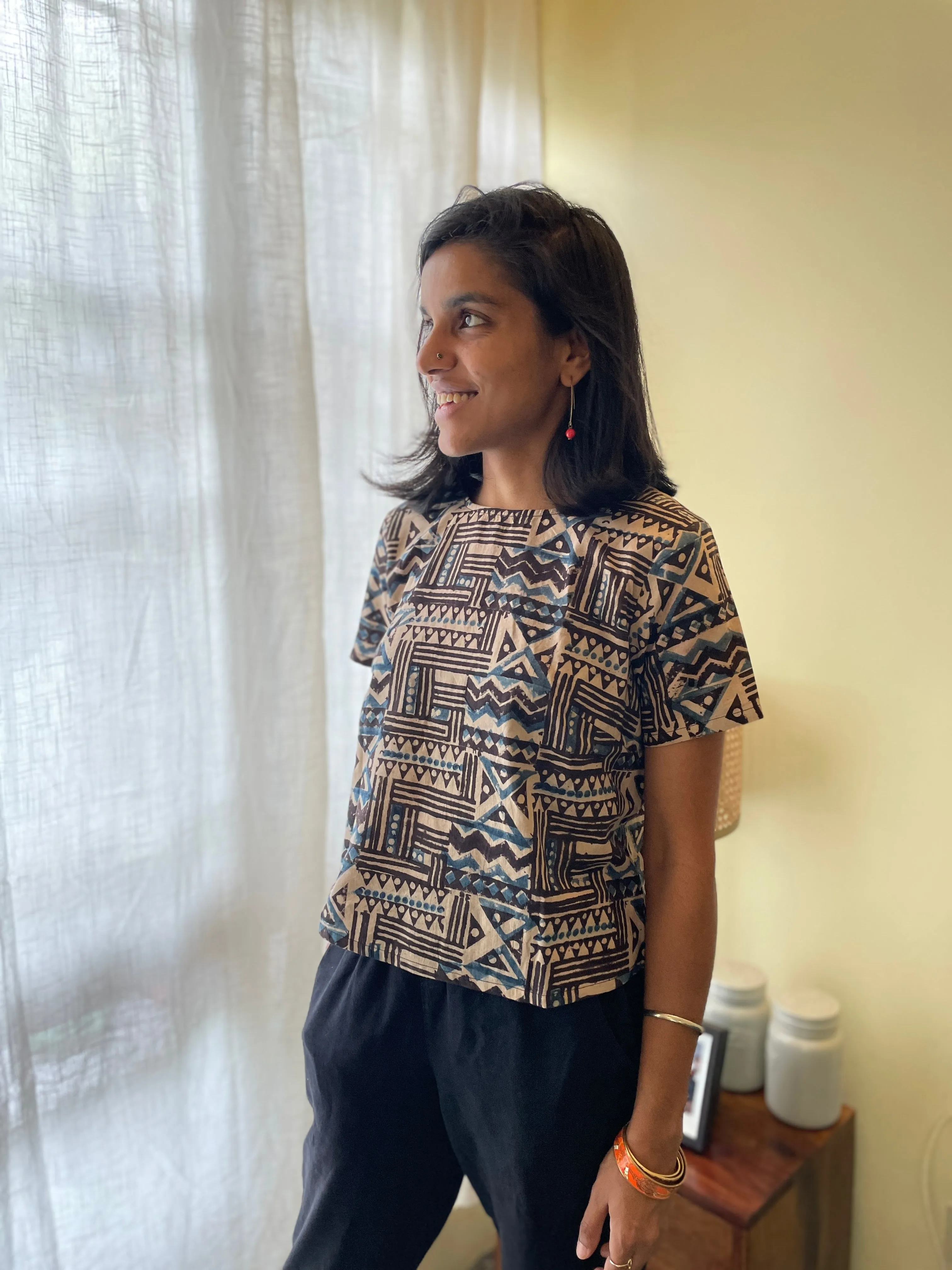 Litchi Kalamkari sleeved short top