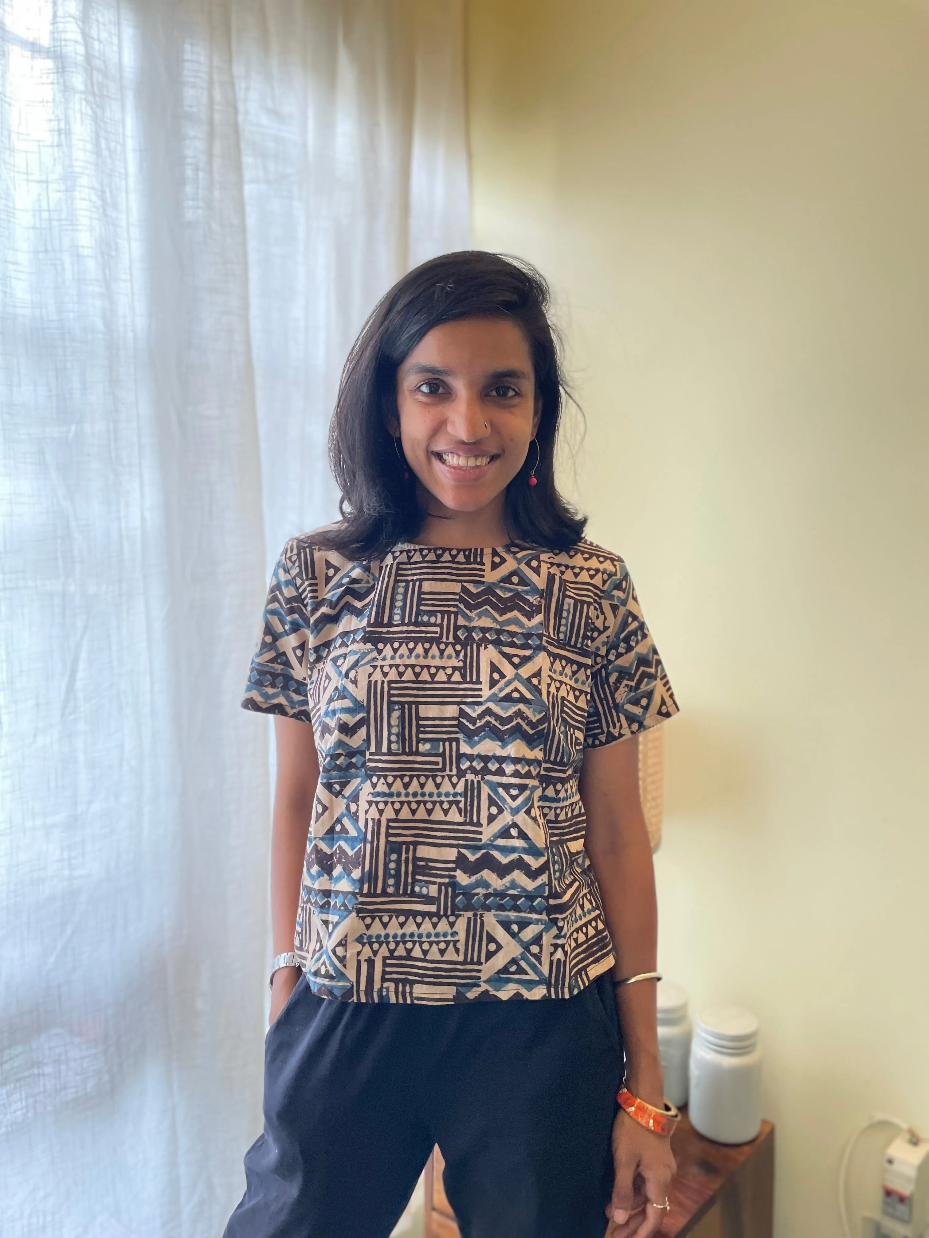 Litchi Kalamkari sleeved short top