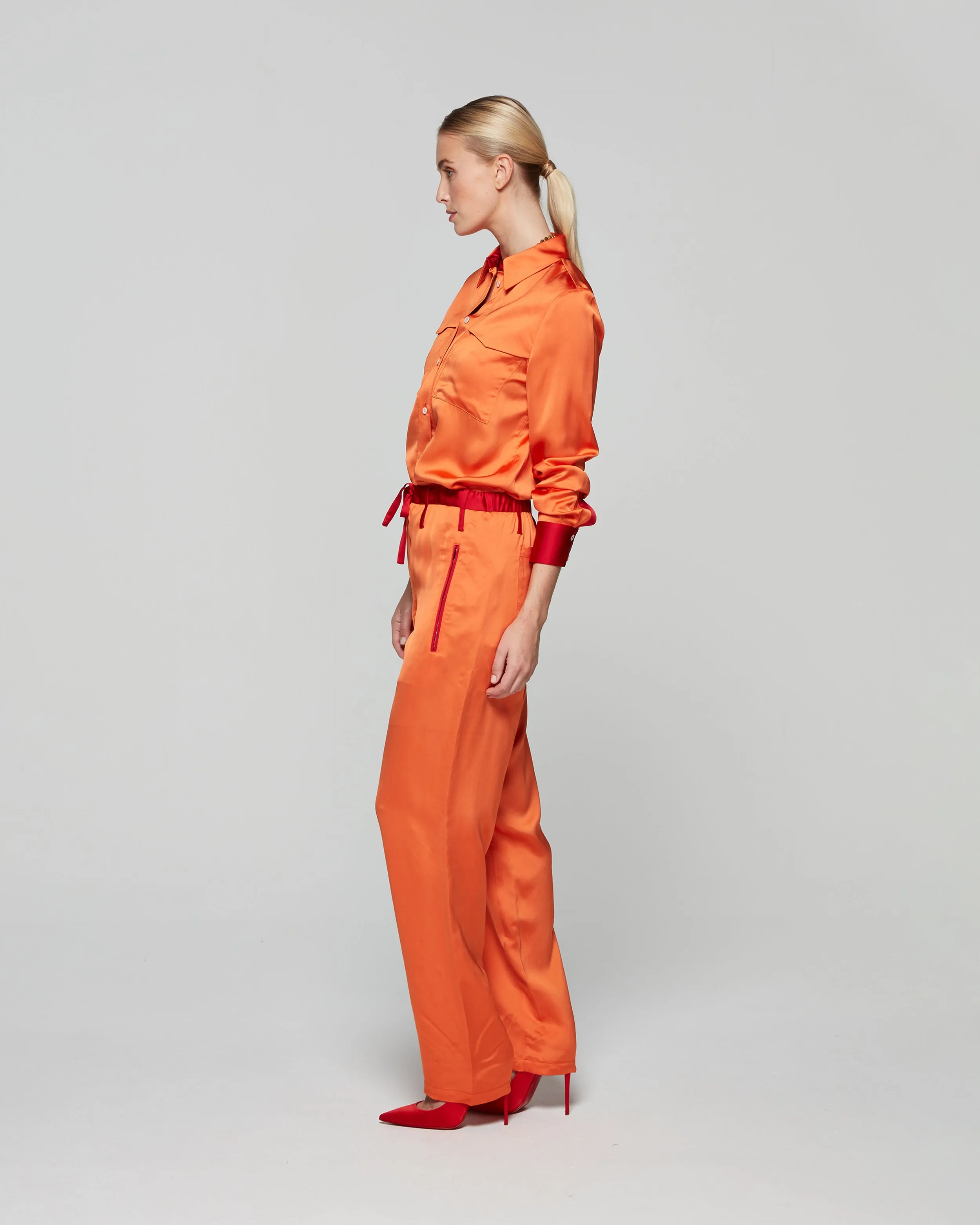 Matte Satin Utility Trouser - Burnt Orange