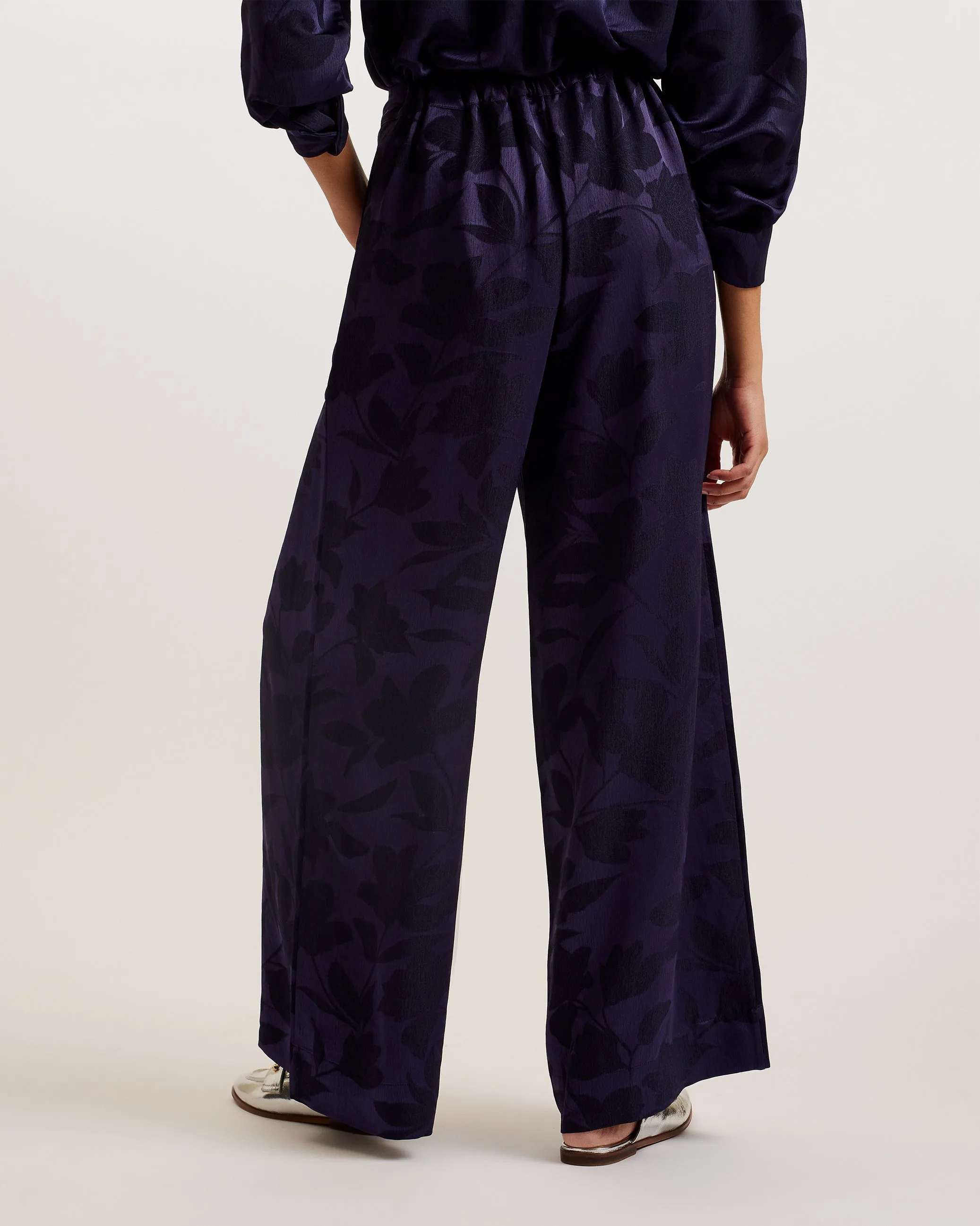 Maurah Floral Print Wide Leg Trousers Navy