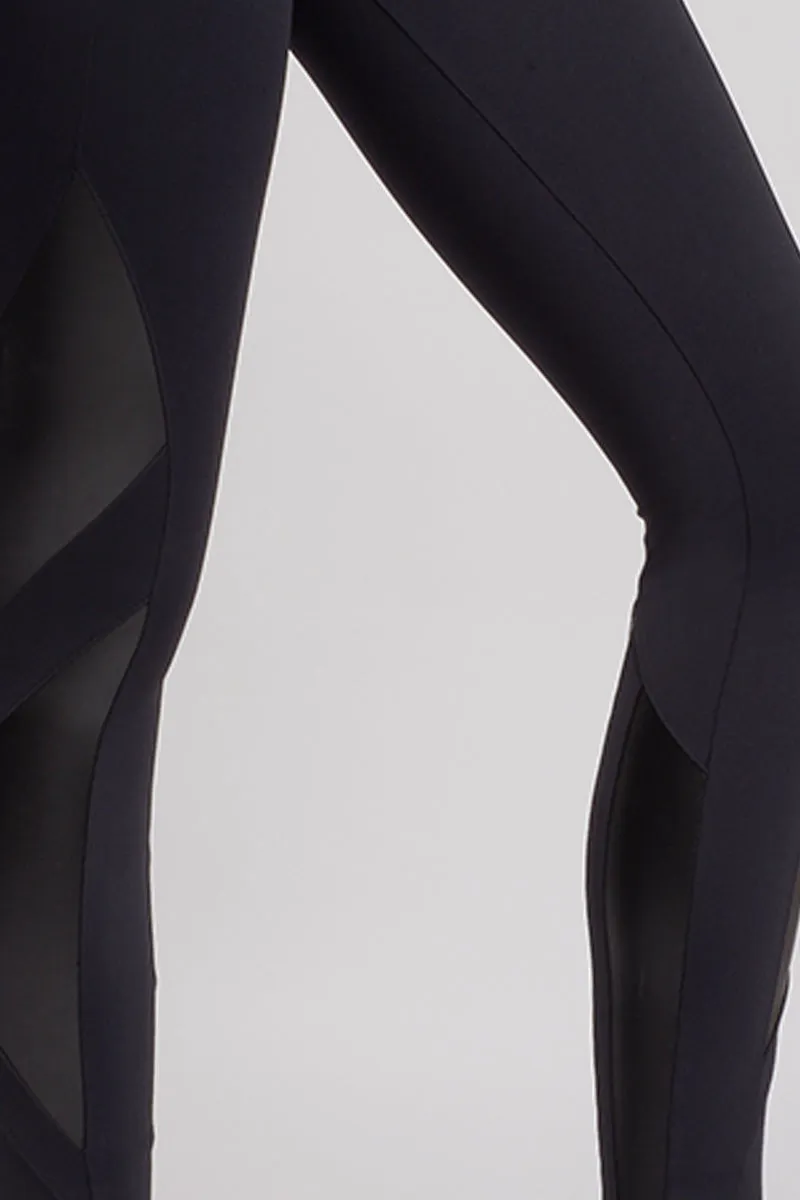 Medium Compression Leggings with High Shine Multi Insets Black