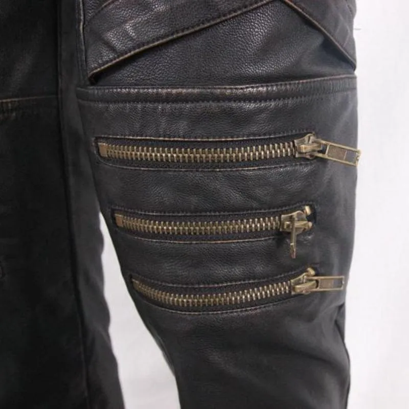 Men's Punk Faux Leather Trousers With Decorative Straps