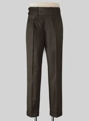 Napolean Sharkskin Brown Double Gurkha Wool Trousers