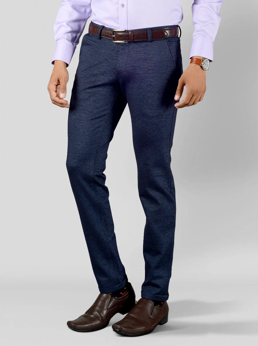 Navy Blue Self Textured Slim Fit Club Wear Trouser | JB Studio