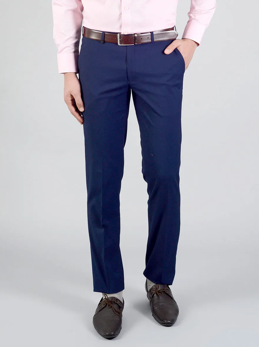 Navy Blue Self Textured Slim Fit Formal Trouser | JB Studio