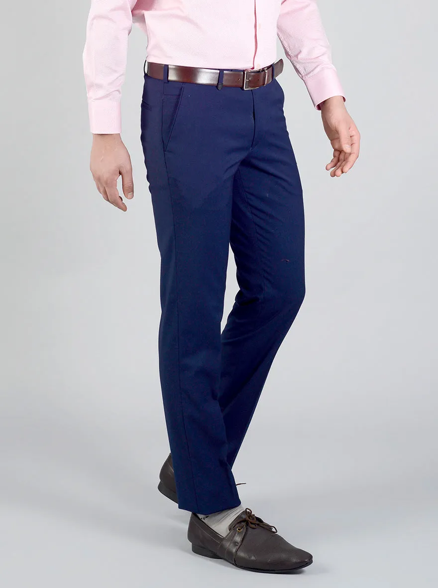 Navy Blue Self Textured Slim Fit Formal Trouser | JB Studio