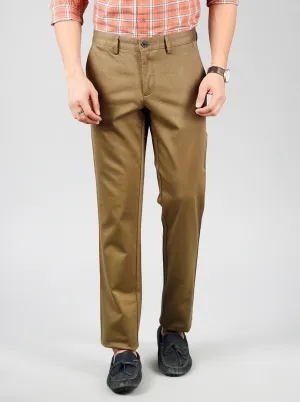 Olive Brown Solid Slim Fit Casual Trouser | JadeBlue