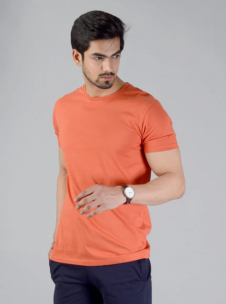 Orange Solid Slim Fit T-shirt | JadeBlue