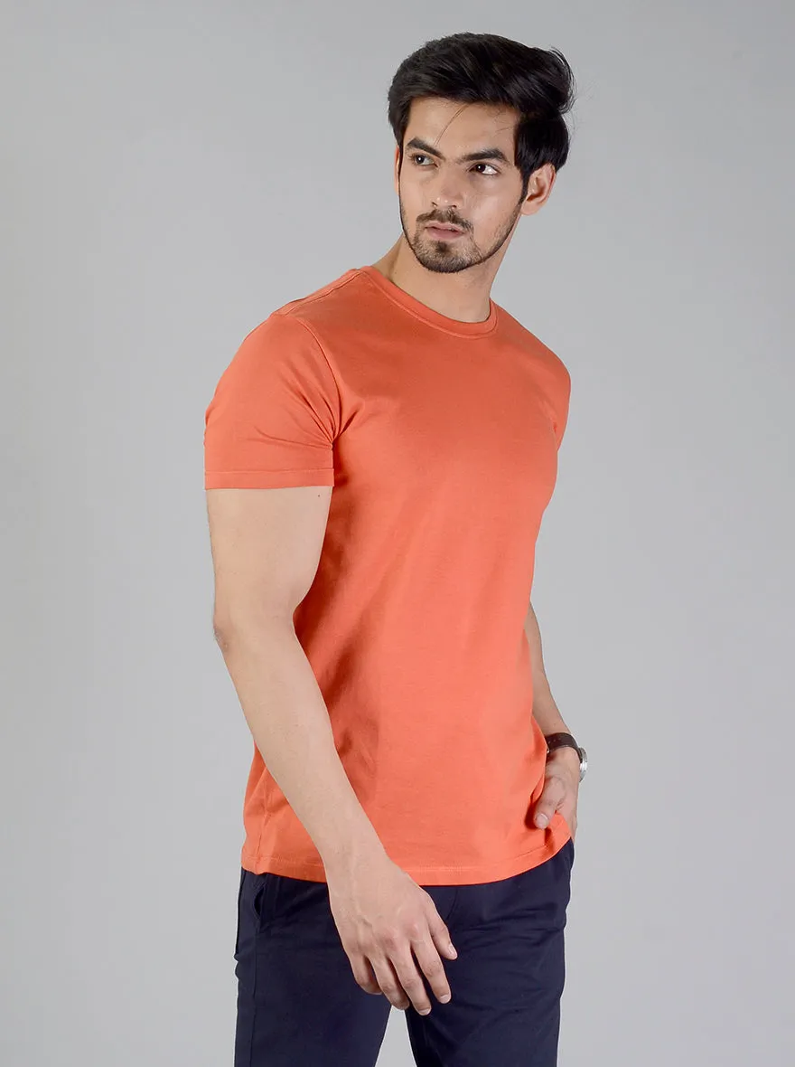 Orange Solid Slim Fit T-shirt | JadeBlue