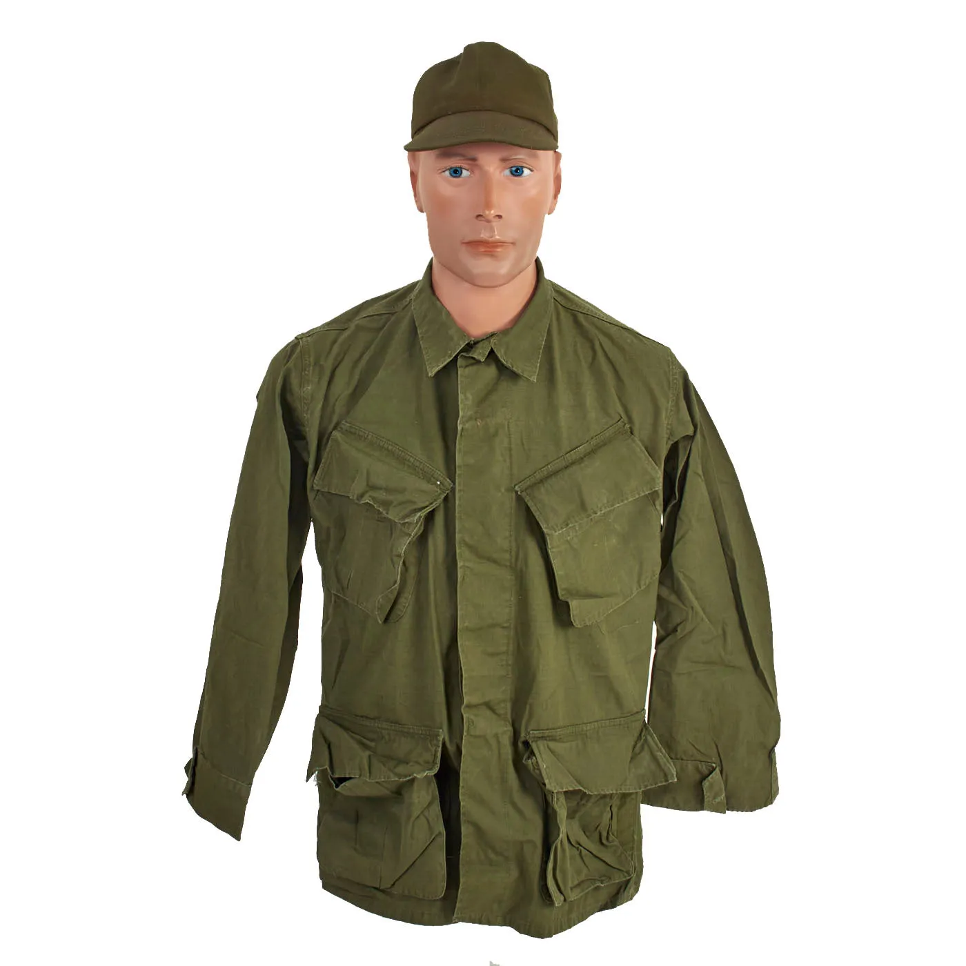 Original U.S. Vietnam War Jungle Fatigue Uniform Set with 1967 Dated Jungle Boots and Cap