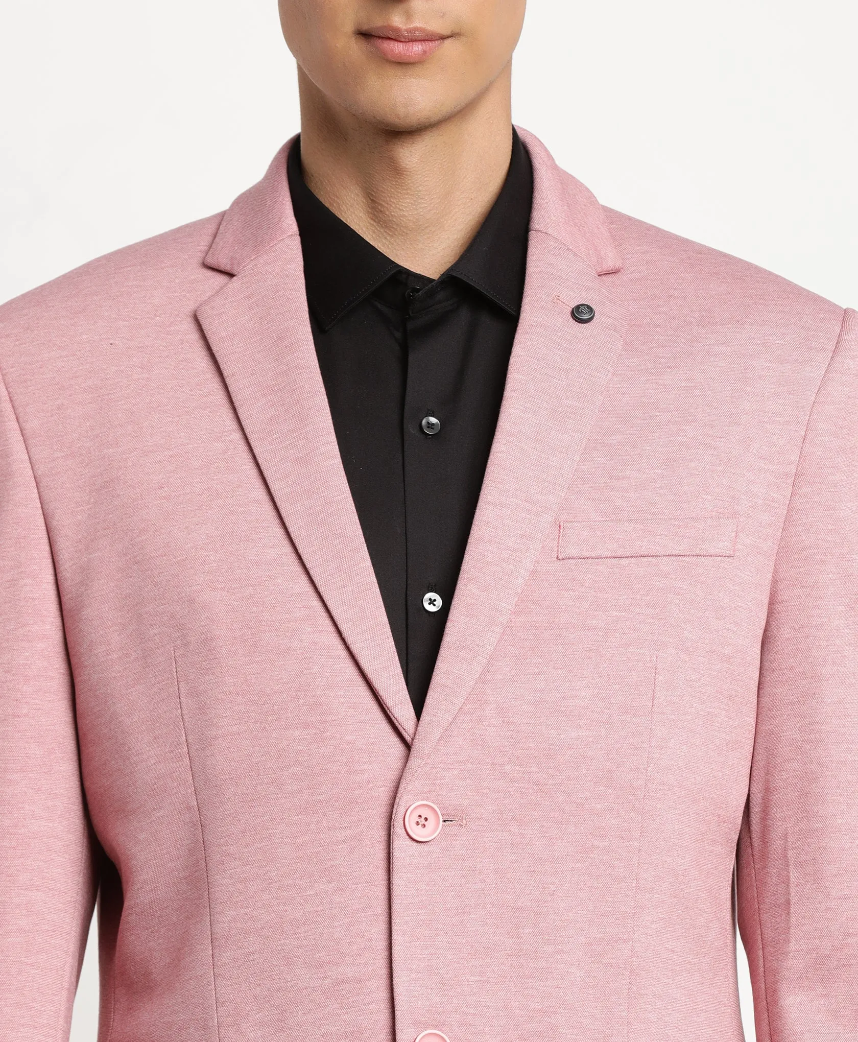 Pink Knitted Self Design Casual Blazer