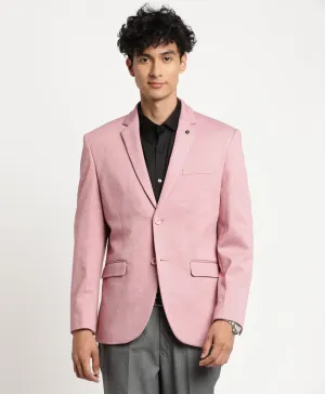 Pink Knitted Self Design Casual Blazer