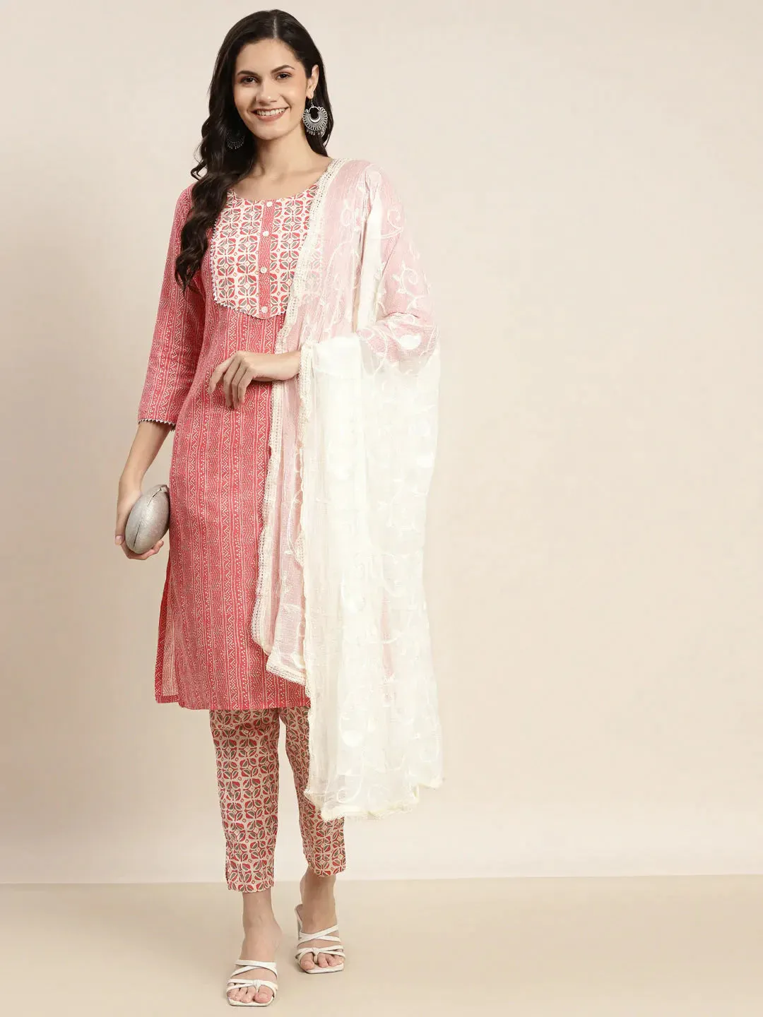 Printed Gotta Patti Kurta With Trousers & Dupatta