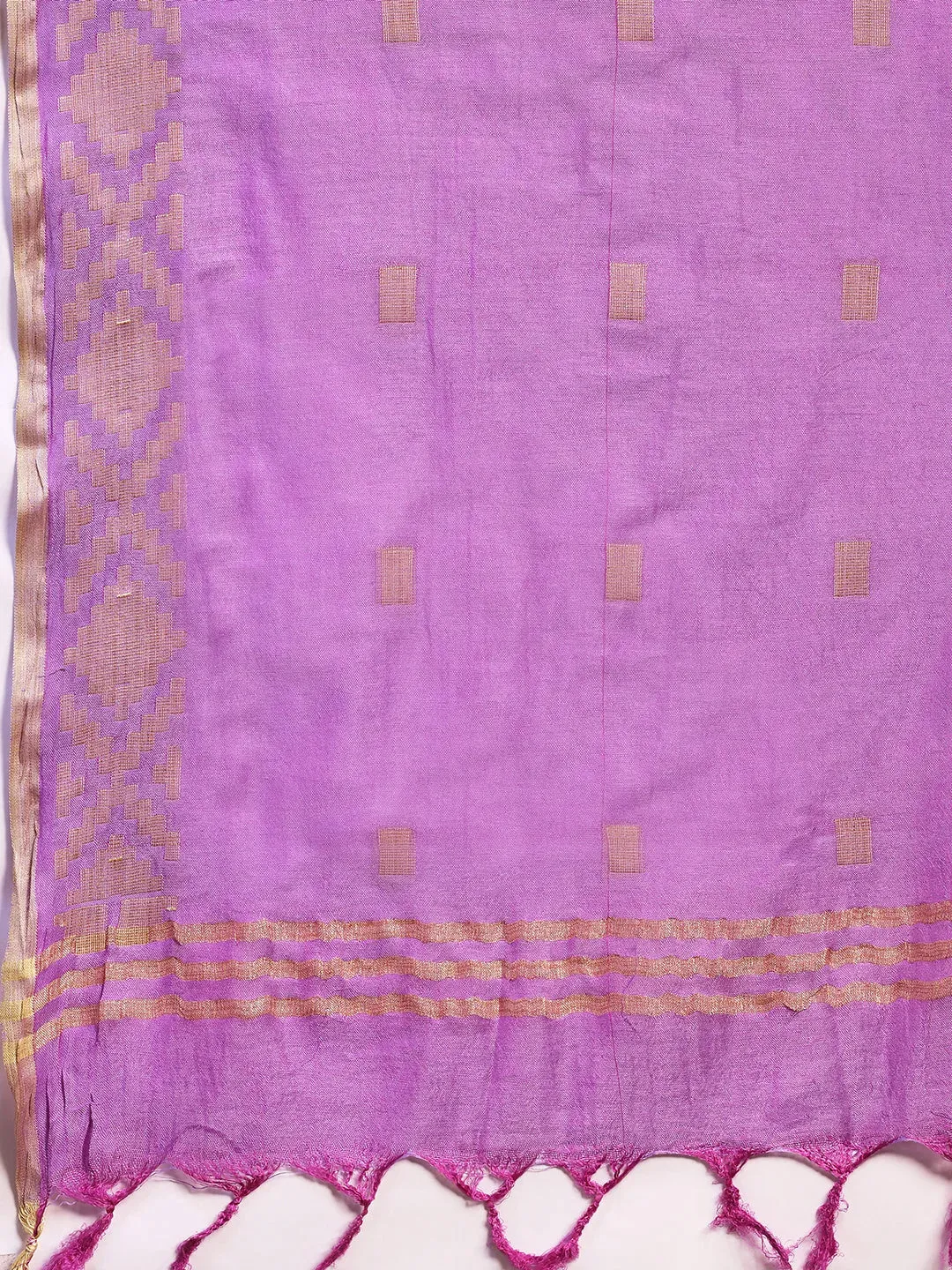 Purple Woven Design Chanderi Silk Straight Suit With Dupatta