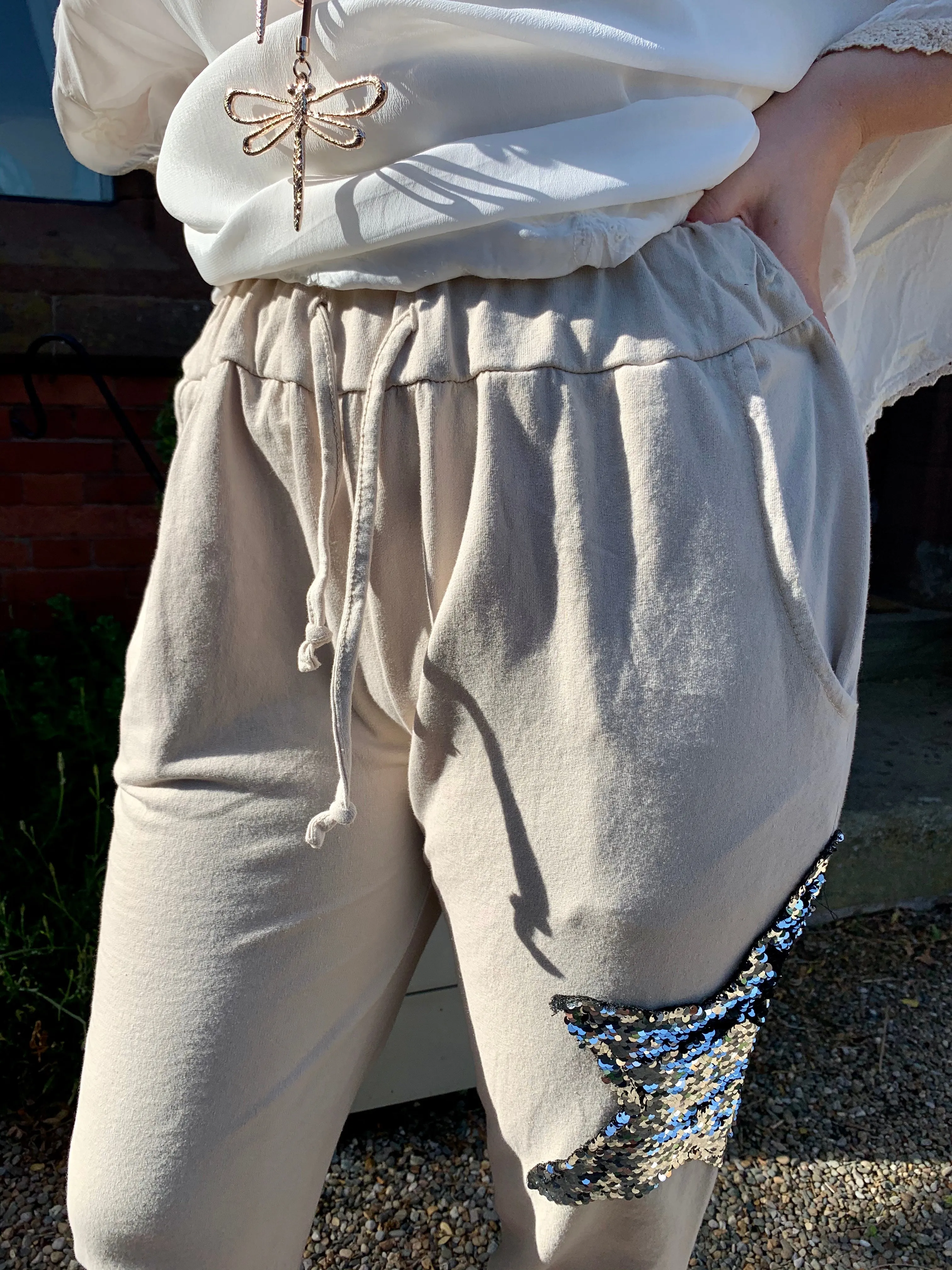 Rocca Side Star Sequinned Joggers In White