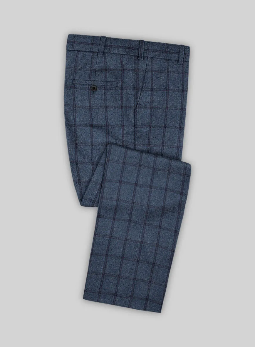 Scabal Tornado Windowpane Pacific Blue Wool Pants