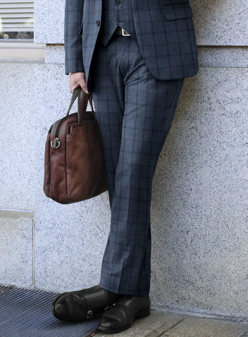 Scabal Tornado Windowpane Pacific Blue Wool Pants