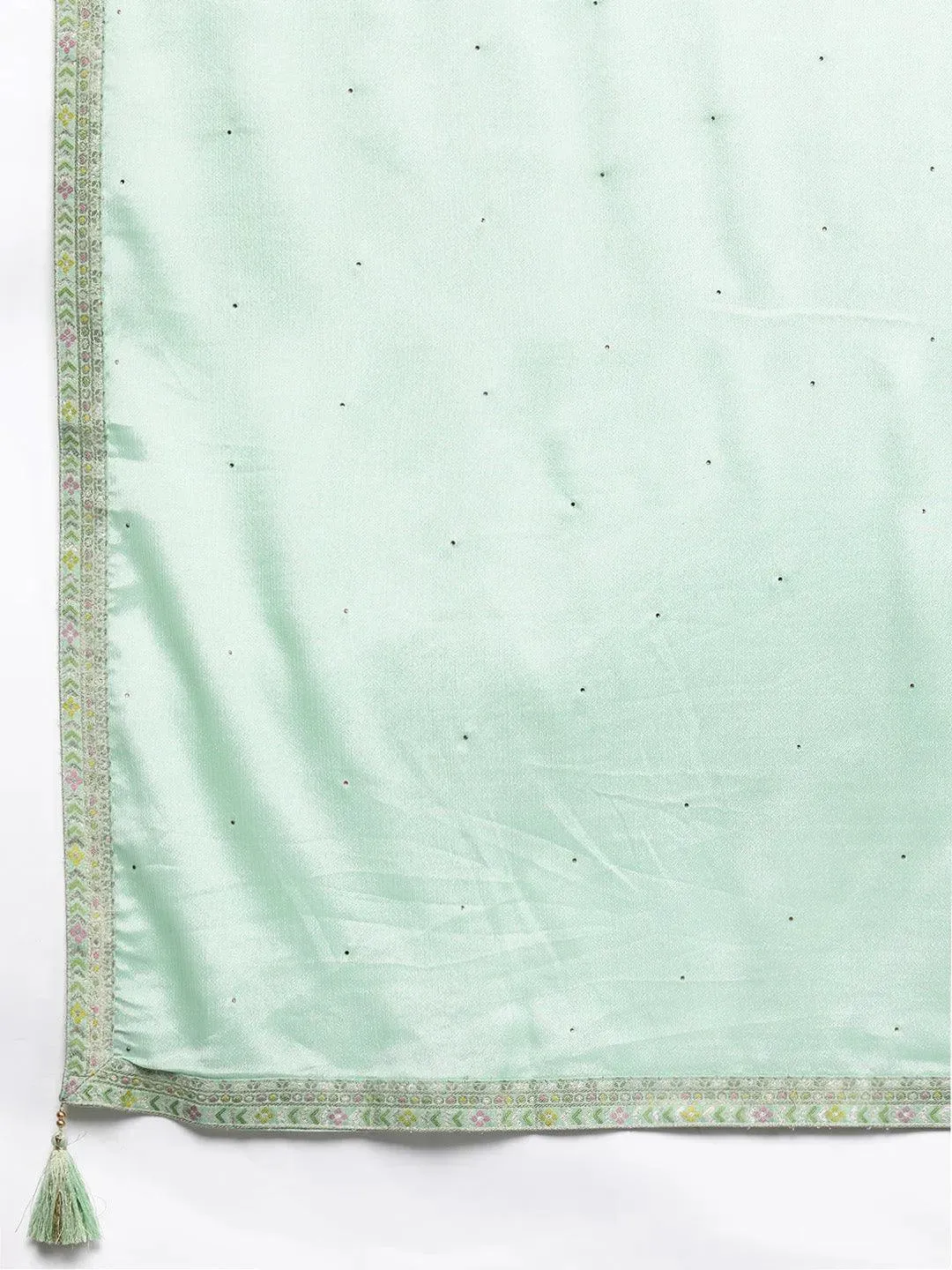 Sea Green Woven Design Silk Blend Straight Kurta With Trousers & Dupatta