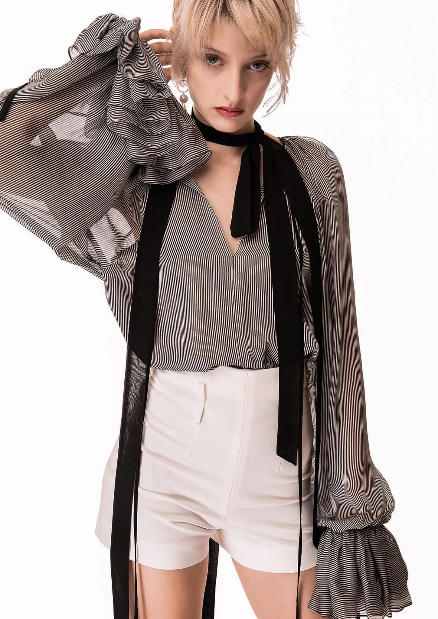 Sheer Ribboned Silk Shirt