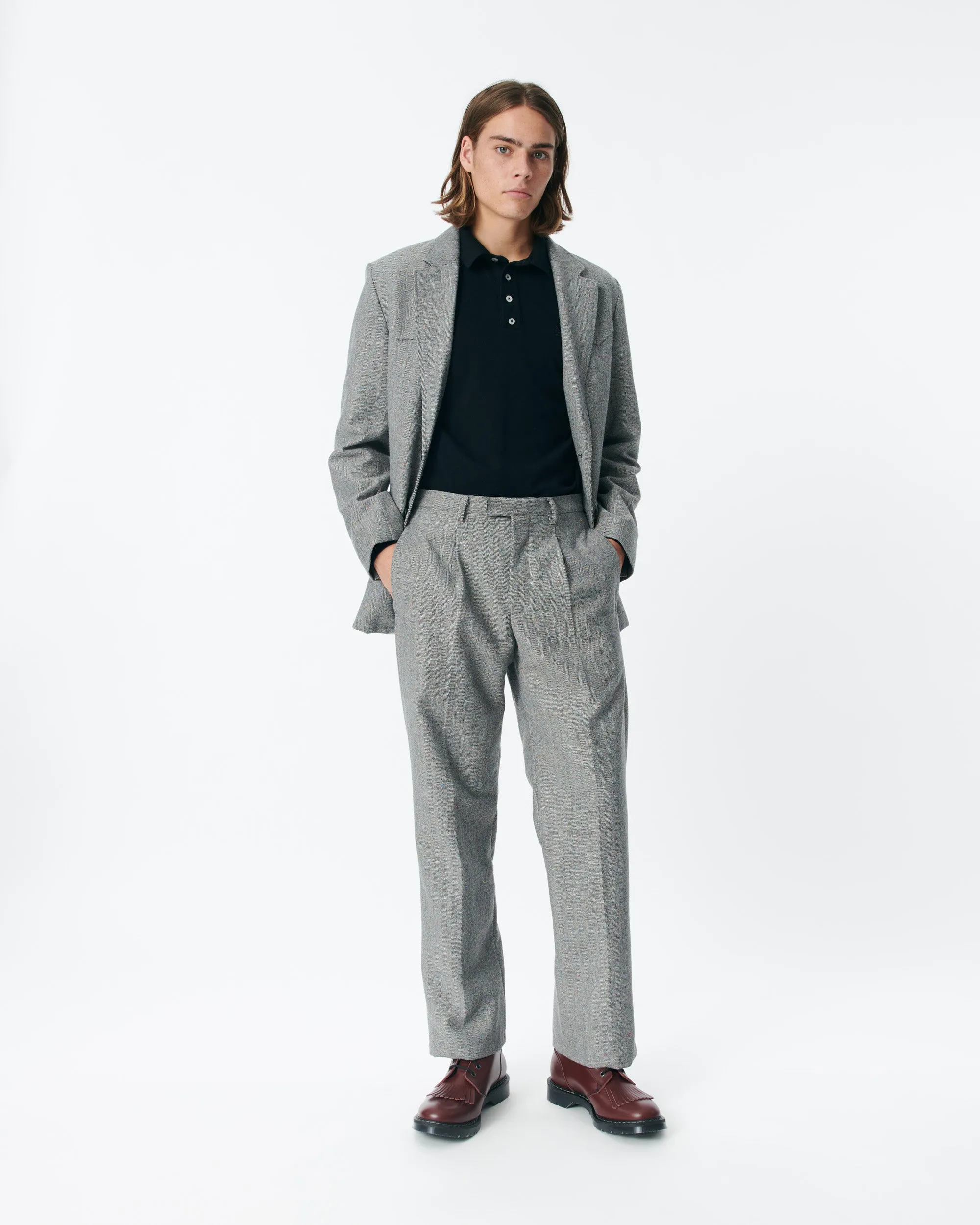 Single-Pleat Herringbone Donegal Trousers