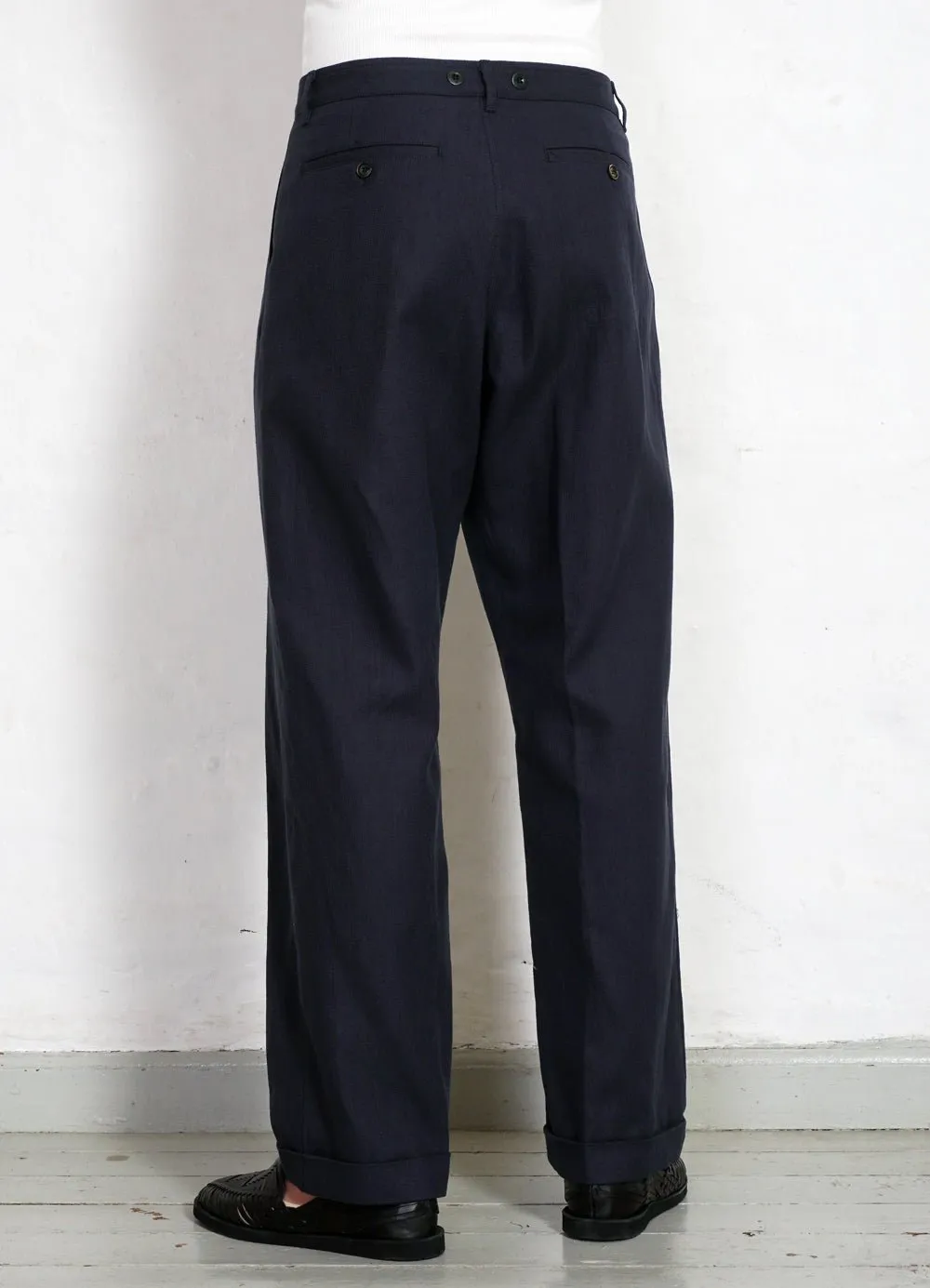 SUNE | Pleated Wide Cut Trousers | Dark Blue