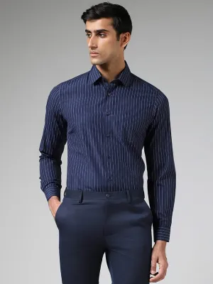 WES Formals Navy Pinstripe Slim-Fit Shirt