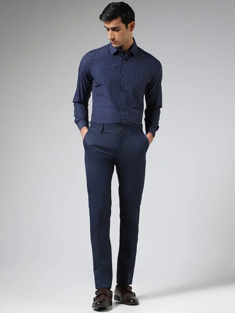 WES Formals Navy Pinstripe Slim-Fit Shirt