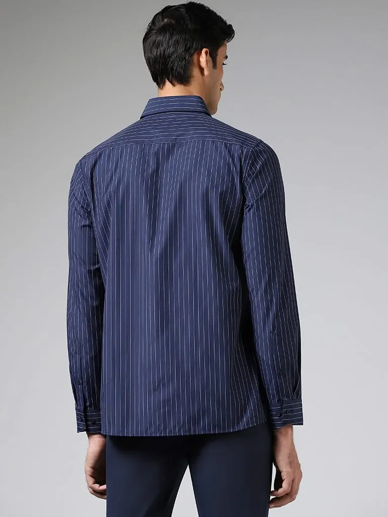 WES Formals Navy Pinstripe Slim-Fit Shirt