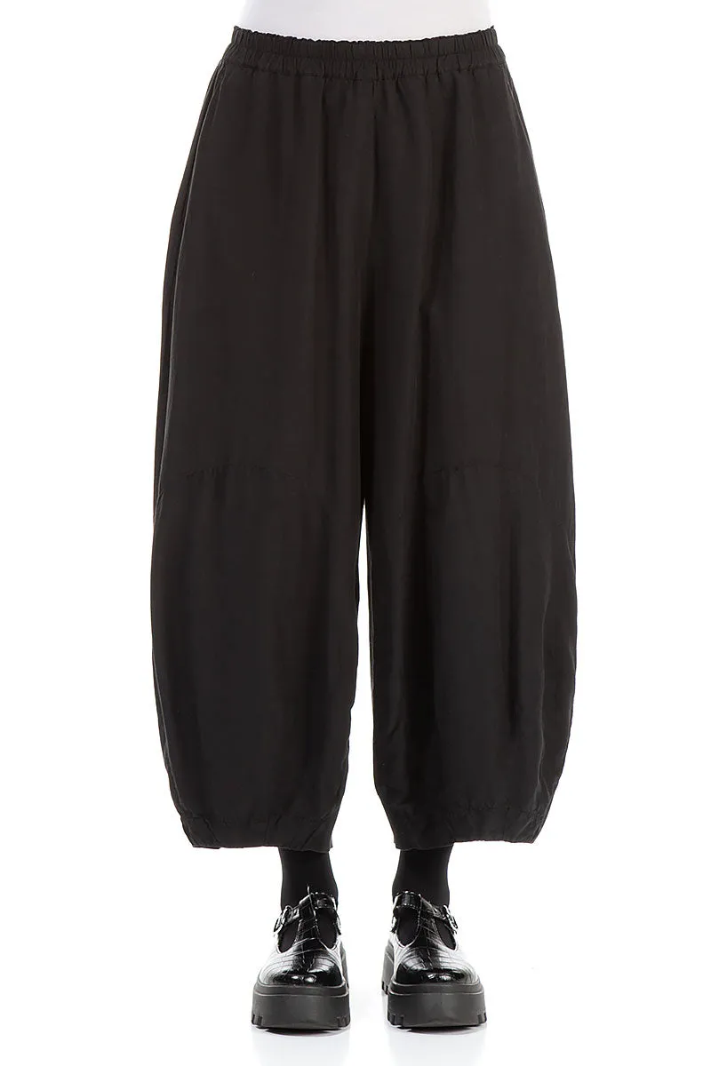 Wide Black Silk Cotton Trousers