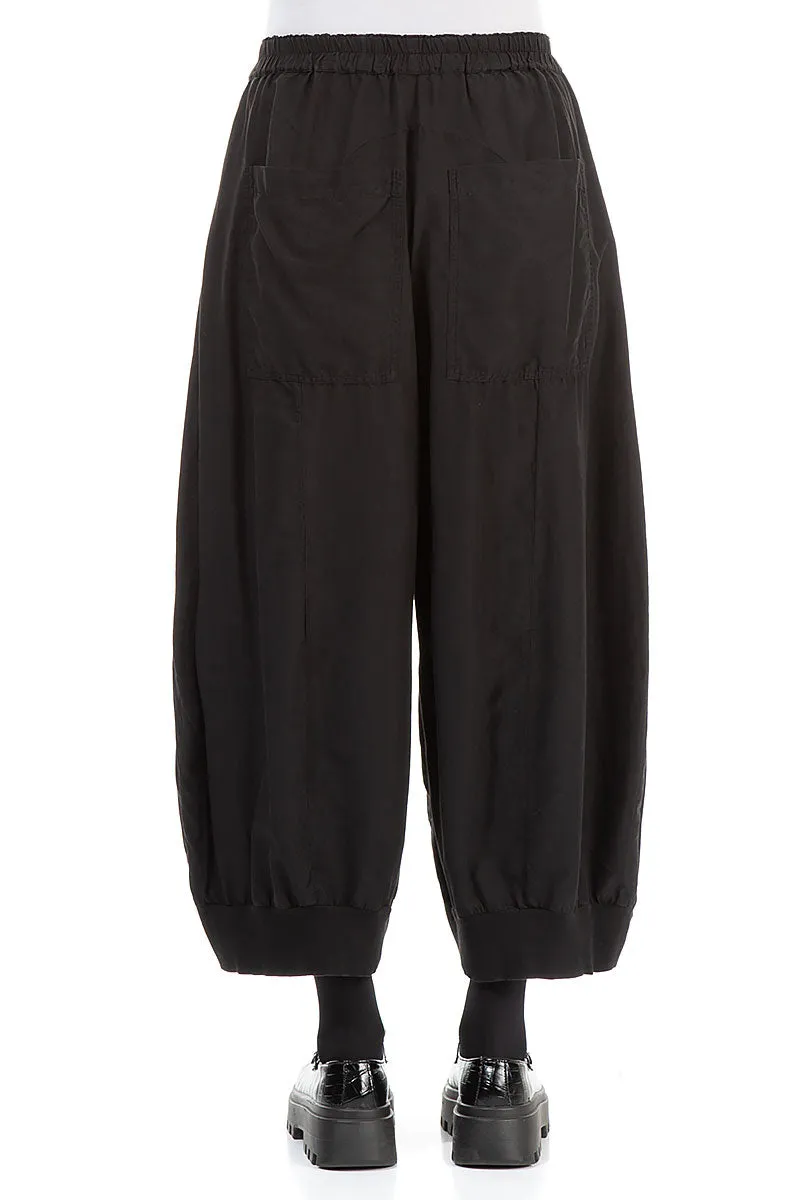 Wide Black Silk Cotton Trousers