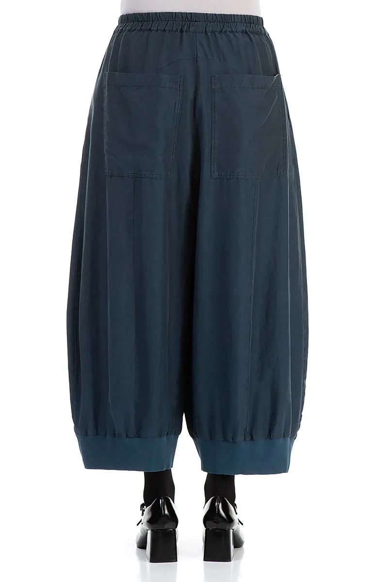 Wide Midnight Blue Silk Cotton Trousers