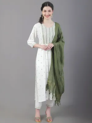 Women Ethnic Motifs Embroidered Mirror Work Kurta With Trousers & Dupatta