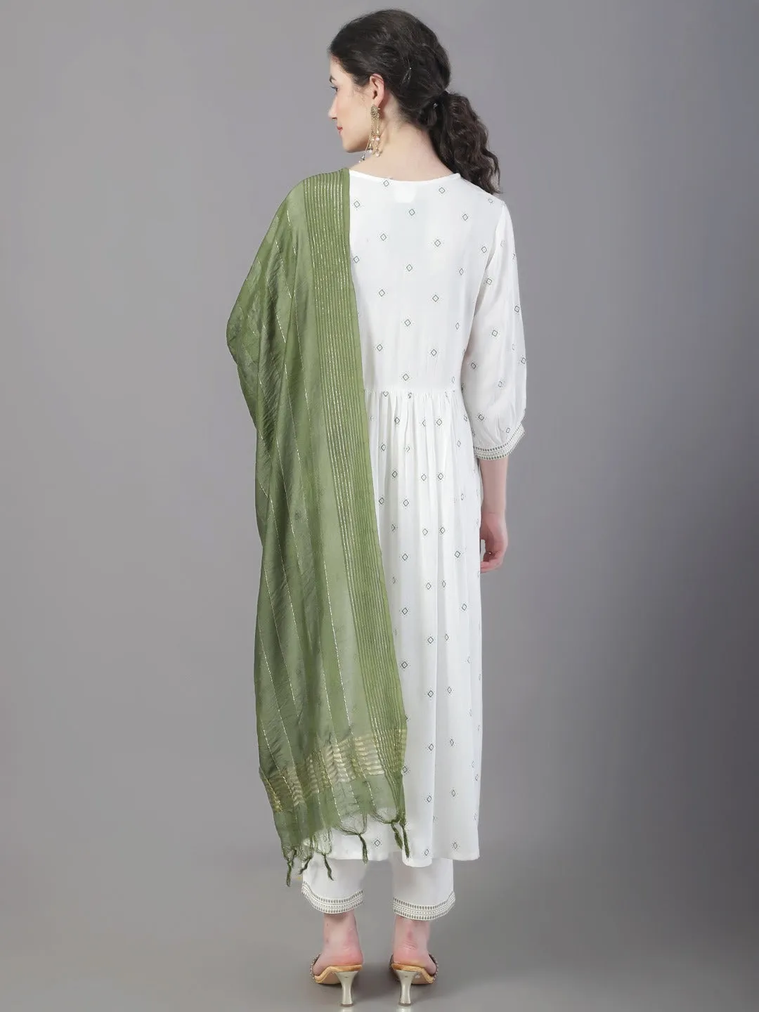 Women Ethnic Motifs Embroidered Mirror Work Kurta With Trousers & Dupatta