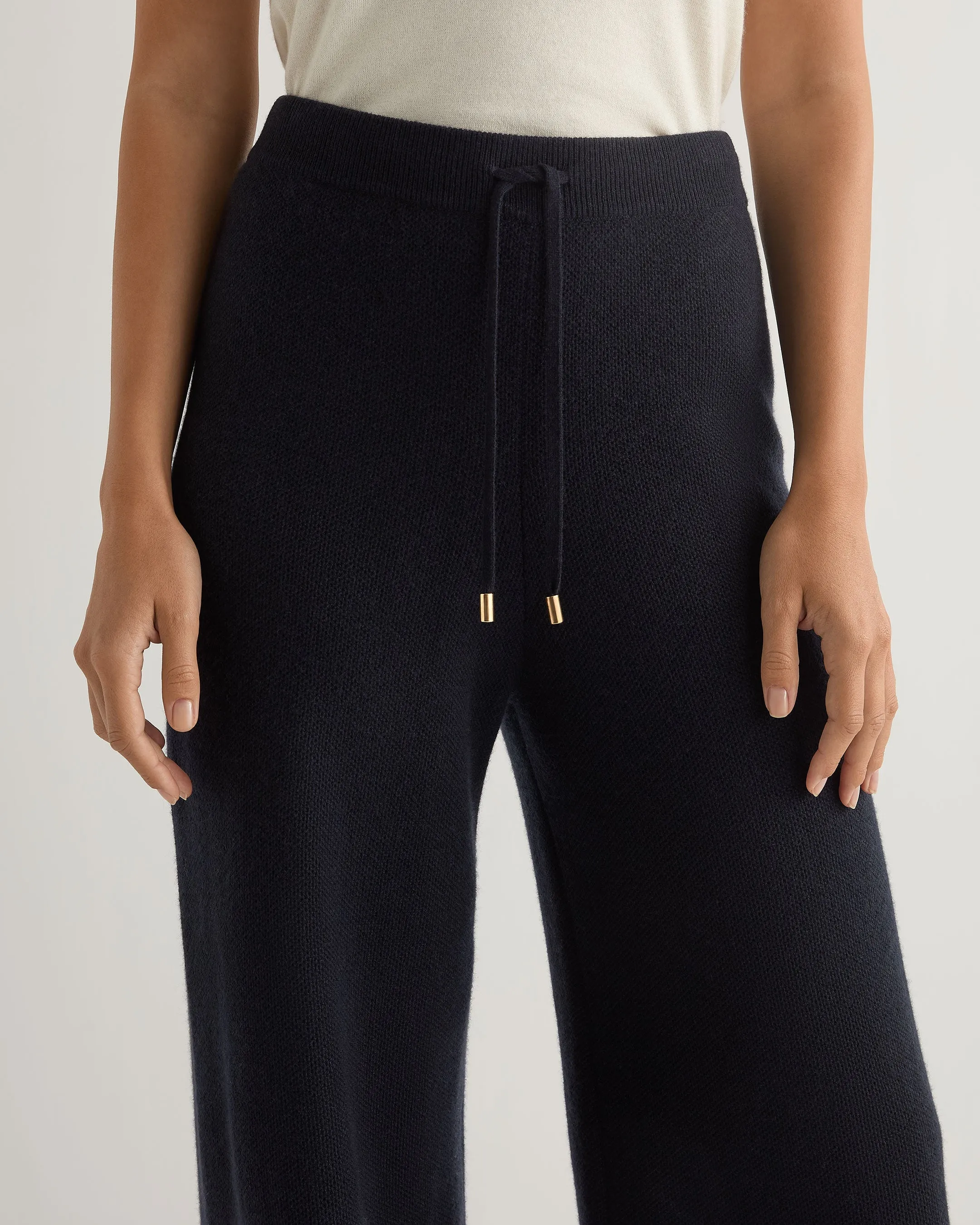 Women's Honeycomb Knit Cashmere Trouser Navy Blue