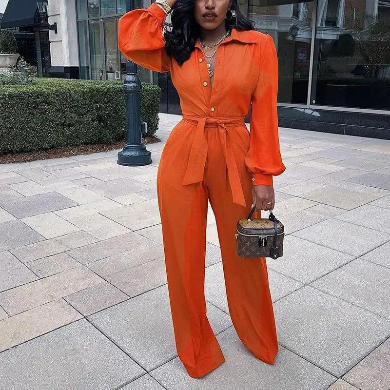 Women's Temperament Sleeve Wide Leg Pants Casual Suit